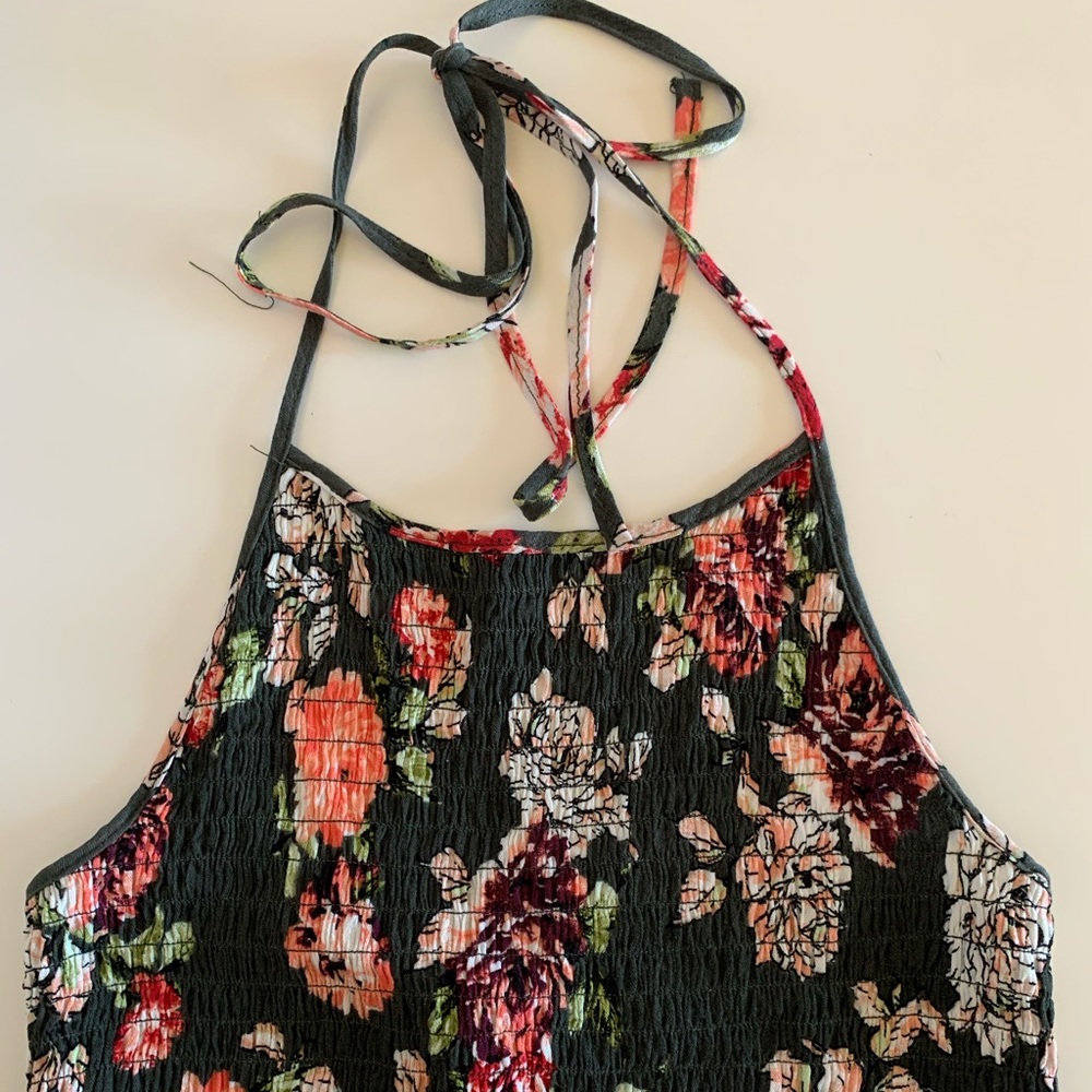 green floral halter top